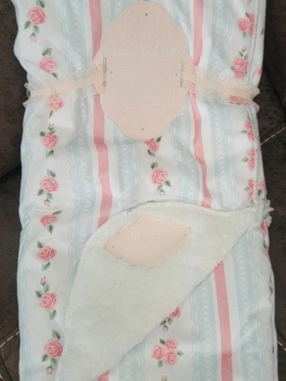 Floral Rose Stripe Baby Blanket - Pink, White, Light Blue